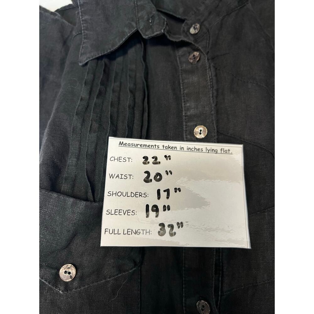 Soft Surroundings Black Washed Linen Button Up Shirt Pleated Medium - Picture 5 of 10